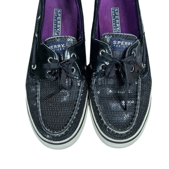 Sperry Top Sider Bahama Slip-On Loafer Boat Shoe Sequin Patent Black Women US 7 - Picture 9 of 16
